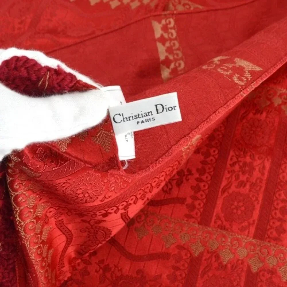 Christian Dior Scarf Red Gold France Vintage 25440